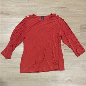 Elegant Red Blouse with Ladder Sleeve Detail